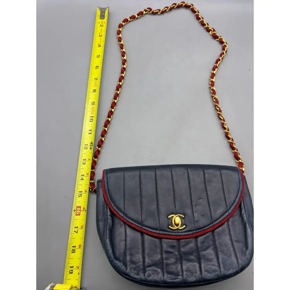 CHANEL Mademoiselle Lambskin Black Grosgrain Half Moon Flap Shoulder Bag